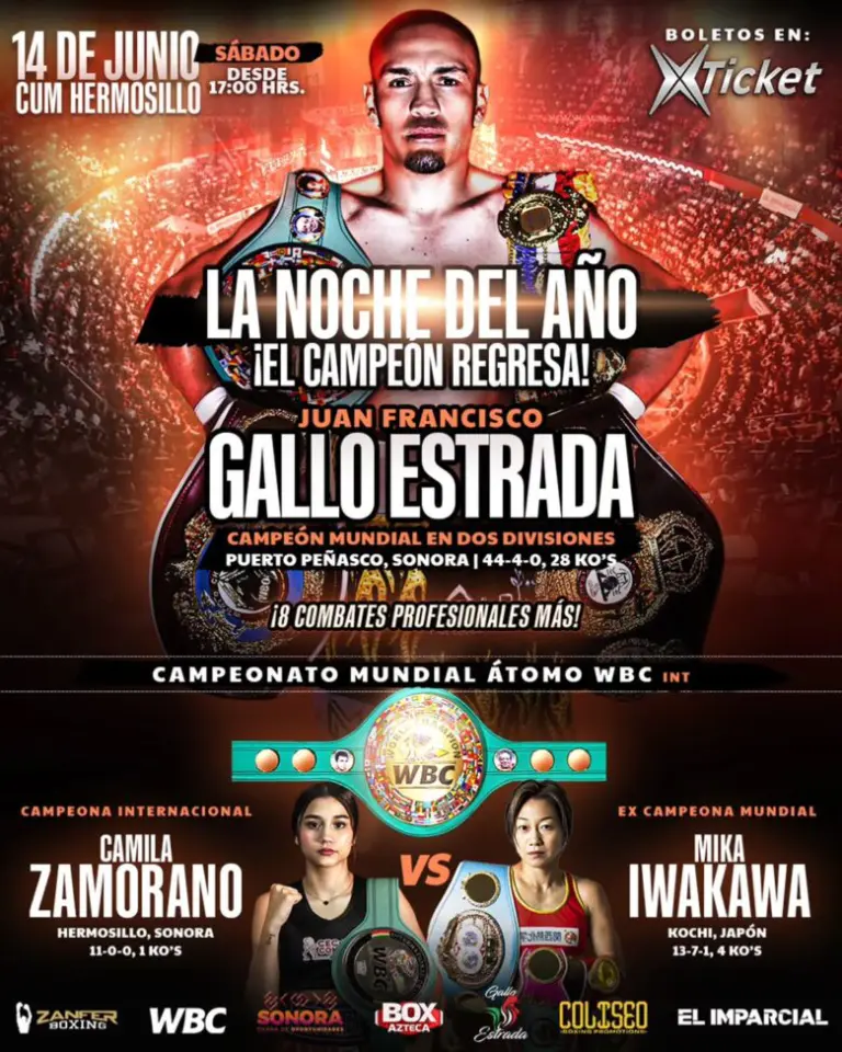 On the undercard of Estrada’s comeback event, 17-year-old Camila Zamorano will face 41-year-old Mika Iwakawa in a bout for the WBC Interim Women’s World Atomweight Title.