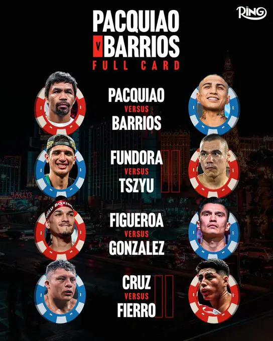 Pacquiao vs. Barrios Undercard Announced:Figueroa vs. Gonzalez / Cruz vs. Fierro II / Fundora vs. Tszyu II